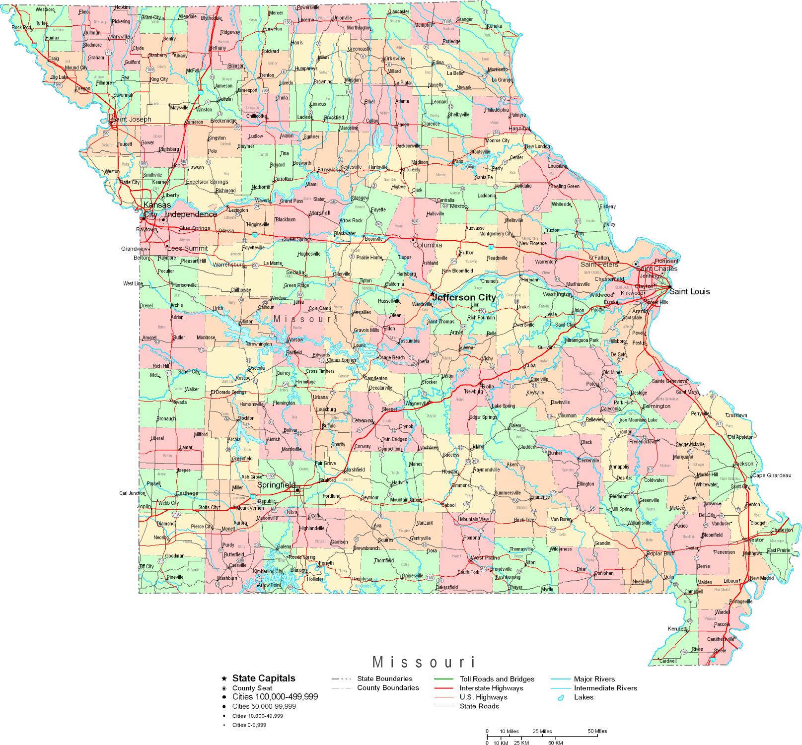 Printable Map of Missouri Large