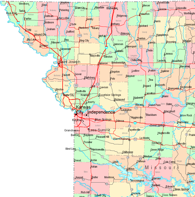 Printable Map of Northwestern Missouri, United States