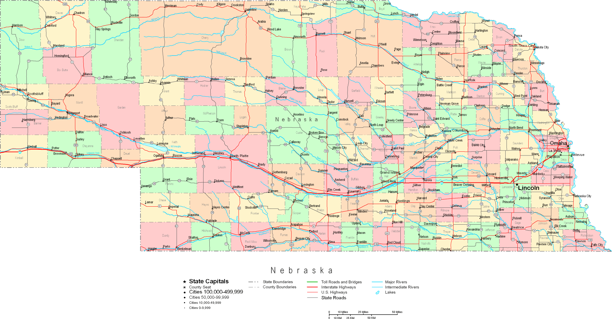 Printable Map of Nebraska Large