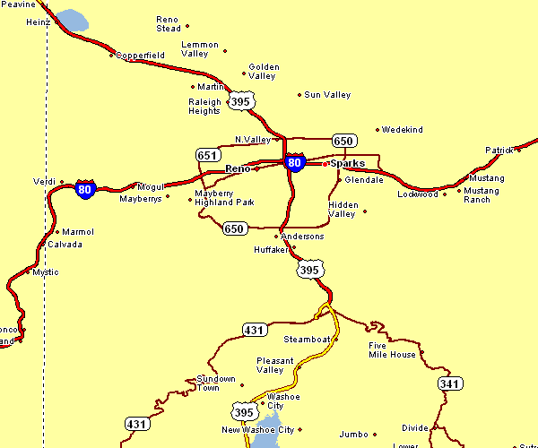 Road Map of Reno, Nevada