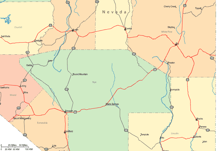 Highway Map of East Central Nevada