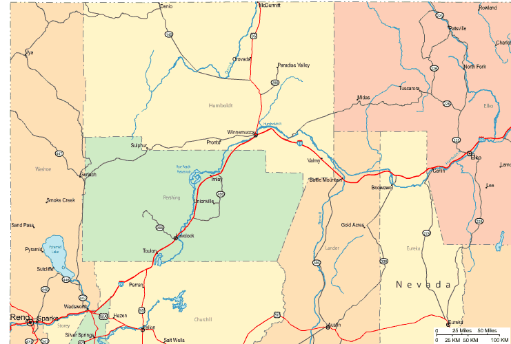 Highway Map of Northwestern Nevada