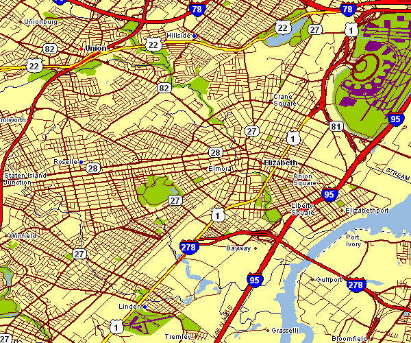 Street Map of Elizabeth, New Jersey
