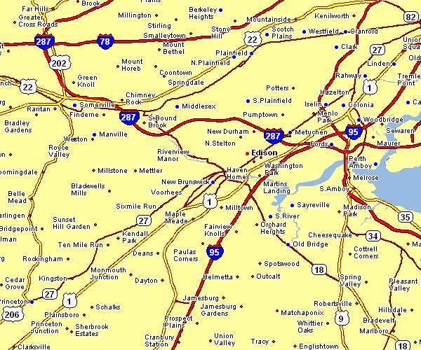 Road Map of Edison, New Jersey