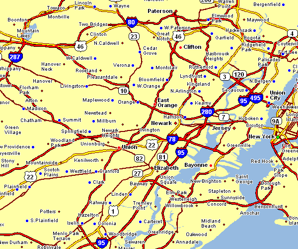 Road Map of Elizabeth, New Jersey