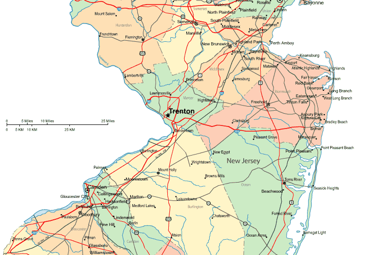 Highway Map of Central New Jersey