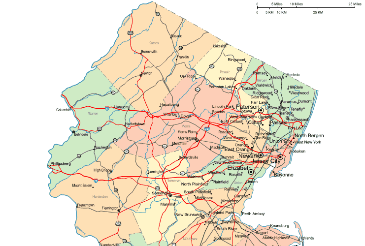 Highway Map of Northern New Jersey