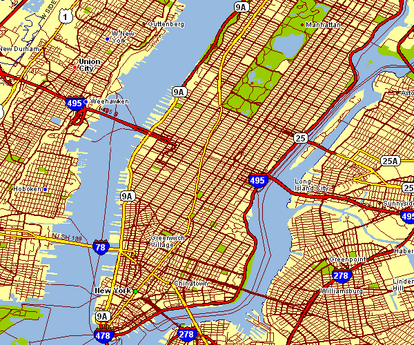 Street Map of Manhattan, New York