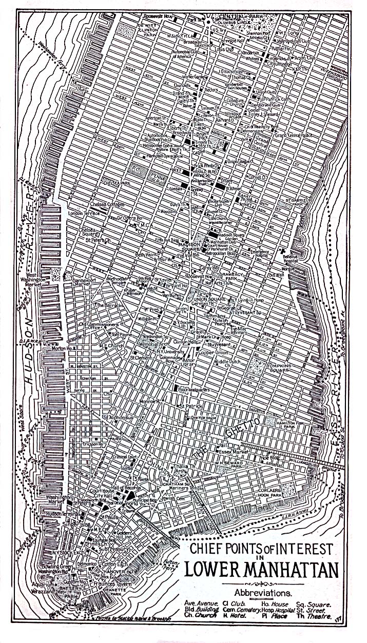 Printable Map of Manhattan Lower 1920, Historical, New York