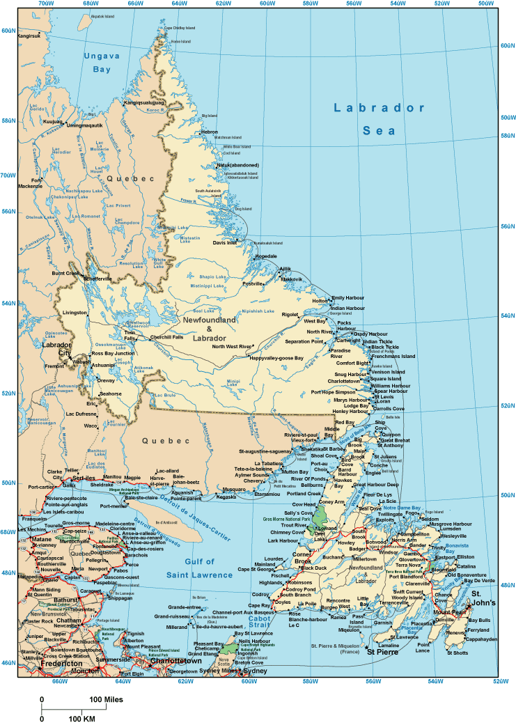 Printable Map of Newfoundland, Canada