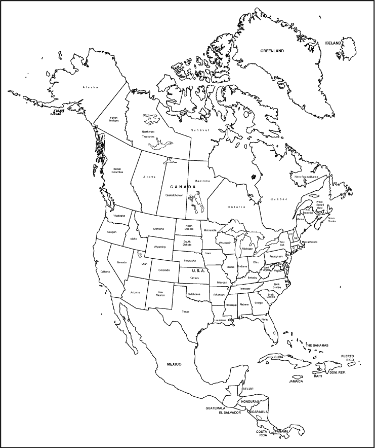 Printable Map of Base Of North America, Canada