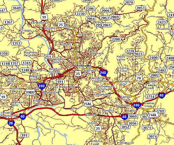 Street Map of Asheville, North Carolina