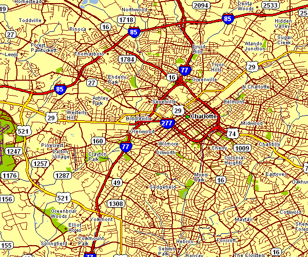 Street Map of Charlotte, North Carolina