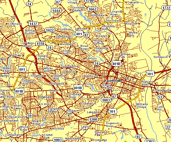 Street Map of Fayetteville, North Carolina
