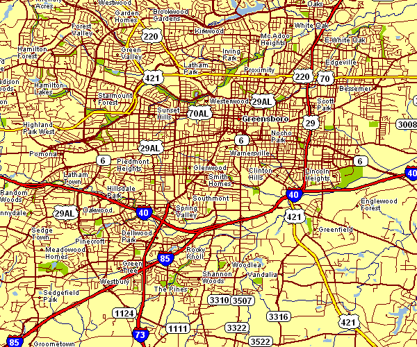Street Map of Greensboro, North Carolina