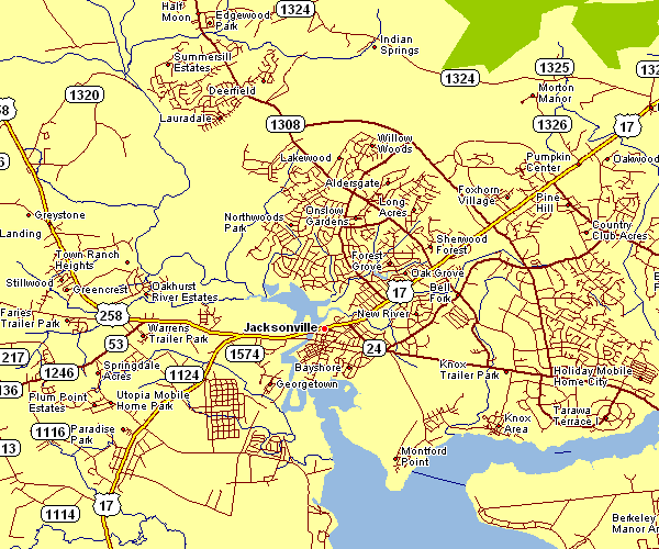 Street Map of Jacksonville, North Carolina