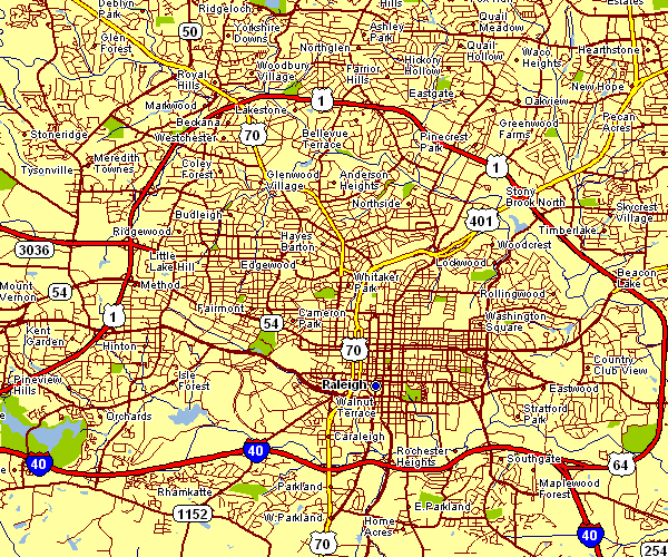Street Map of Raleigh, North Carolina