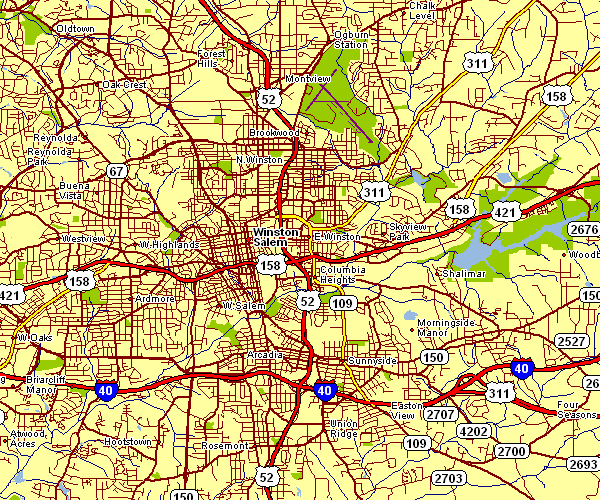 Street Map of Winston Salem, North Carolina