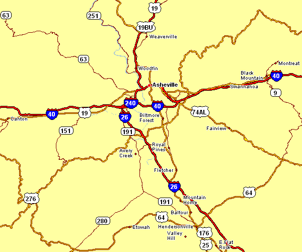 Road Map of Asheville, North Carolina