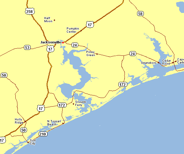 Road Map of Jacksonville, North Carolina