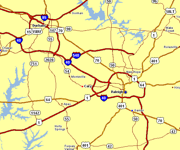 Road Map of Raleigh, North Carolina