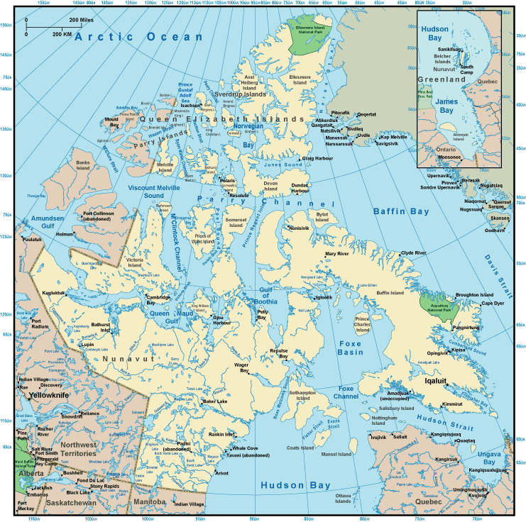 Printable Map of Nunavut, Canada