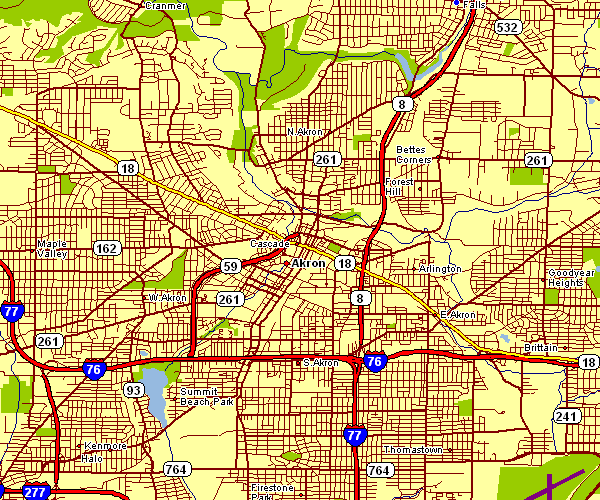 Street Map of Akron, Ohio