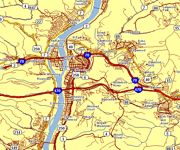 Street Map of Wheeling, Ohio