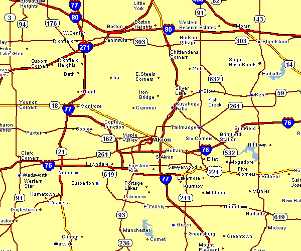 Road Map of Akron, Ohio