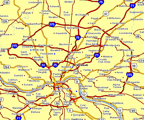 Road Map of Cincinatti, Ohio