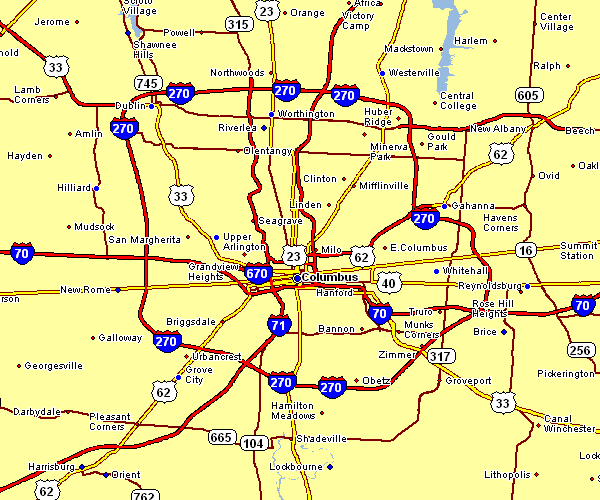 Road Map of Columbus, Ohio