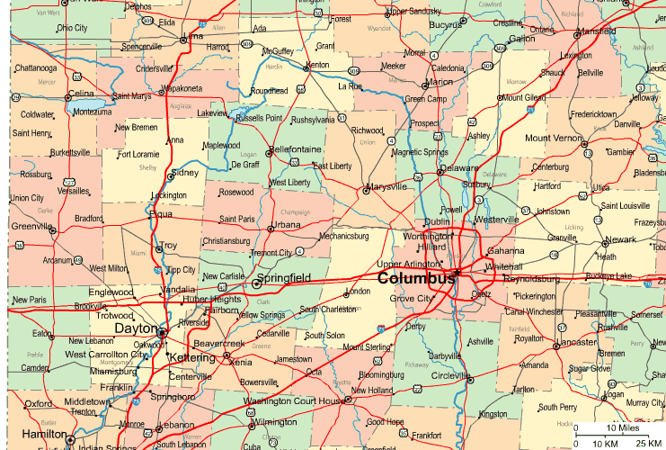 Highway Map of West Central Ohio