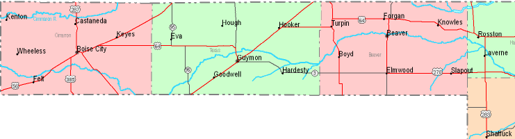 Printable Map of Western Oklahoma, United States