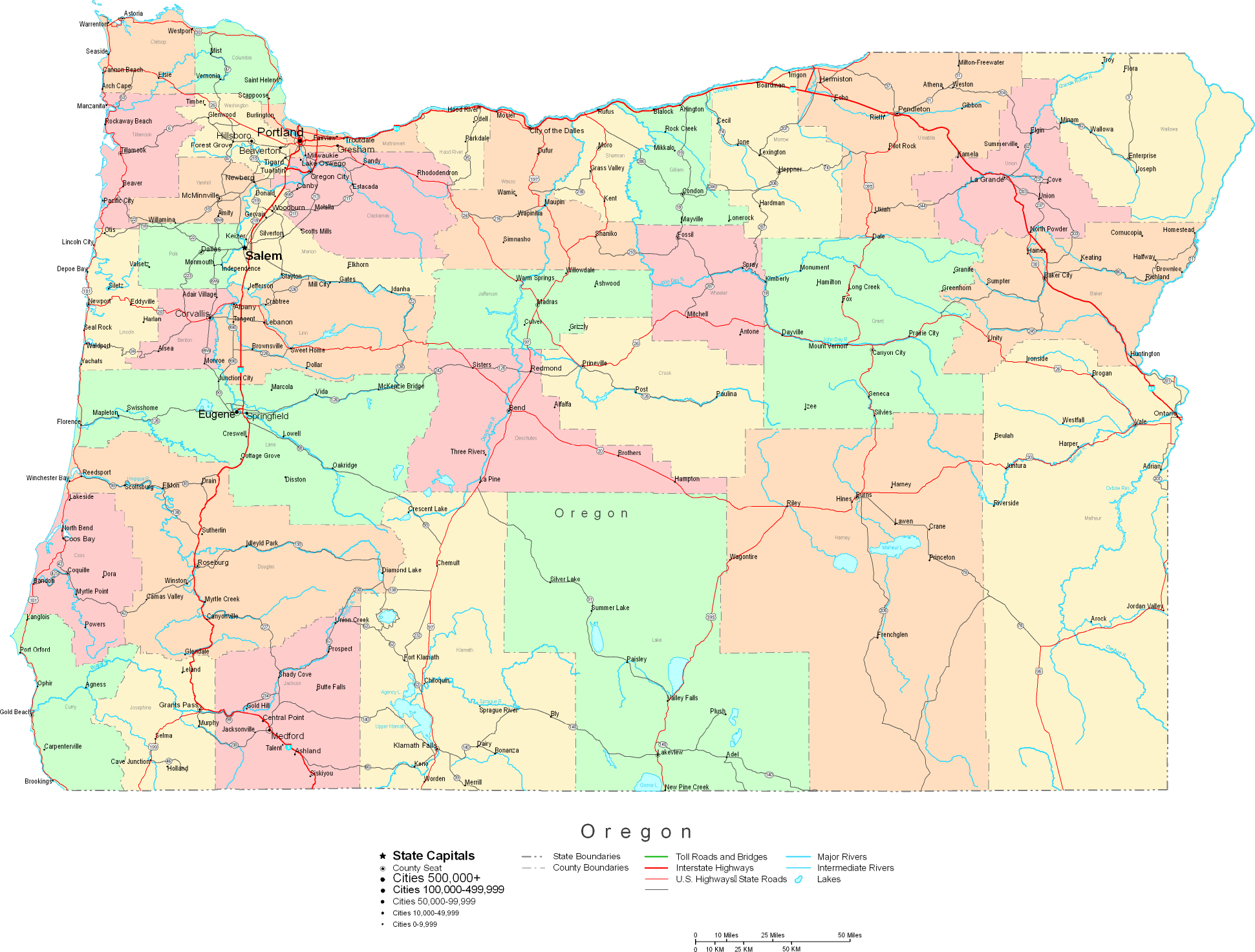 Printable Map of Oregon Large