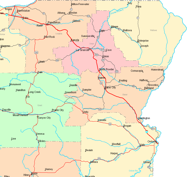 Printable Map of Oregon Northeast, United States