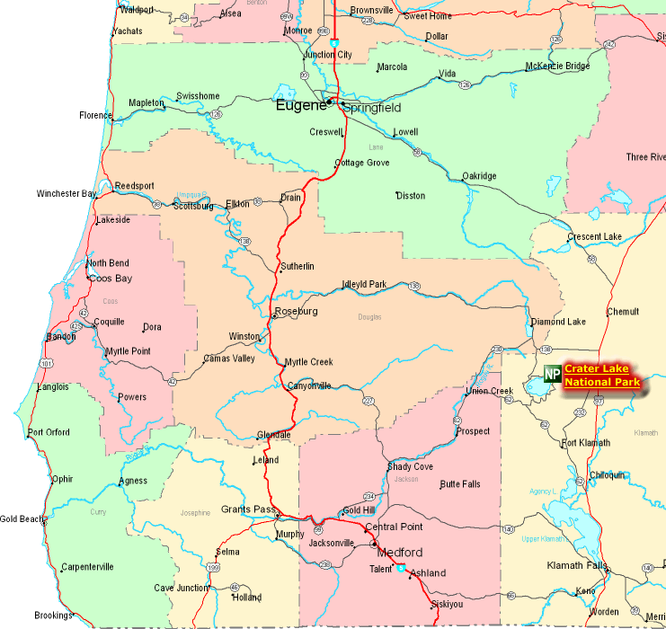 Printable Map of Oregon Southwest, United States