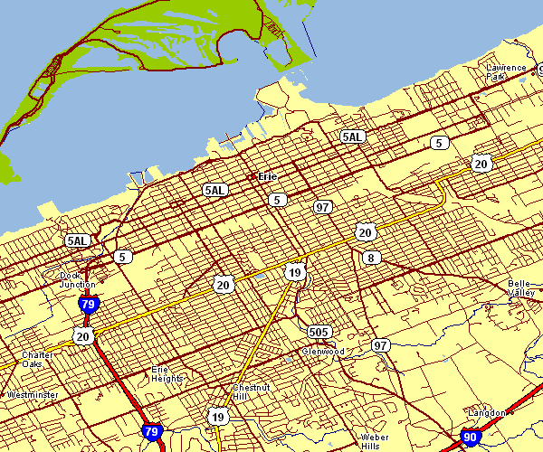 Street Map of Erie, Pennsylvania