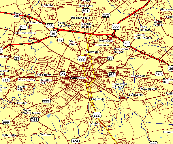 Street Map of Lancaster, Pennsylvania