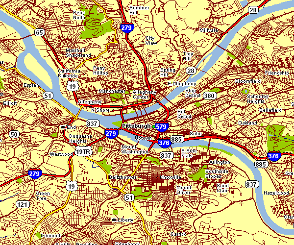 Street Map of Pittsburgh, Pennsylvania