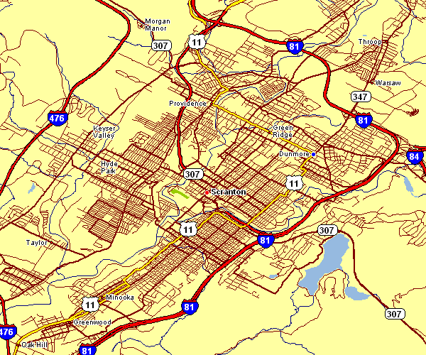 Street Map of Scranton, Pennsylvania