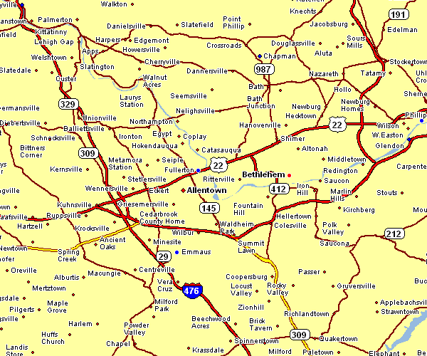 Road Map of Allentown, Pennsylvania