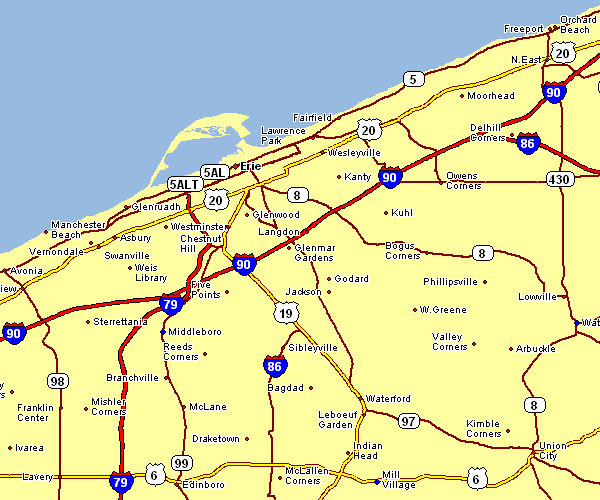 Road Map of Erie, Pennsylvania