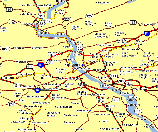 Road Map of Harrisburg, Pennsylvania