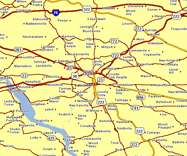 Road Map of Lancaster, Pennsylvania