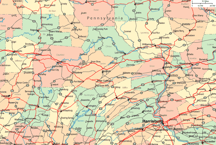 Highway Map of Central Pennsylvania