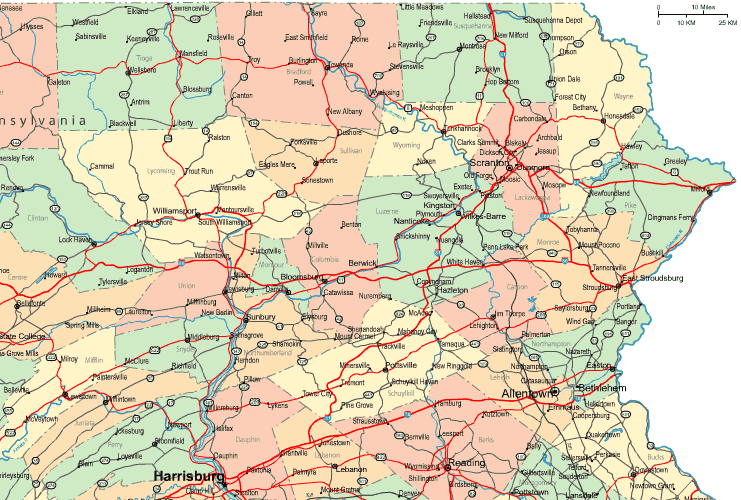 Highway Map of Northeastern Pennsylvania
