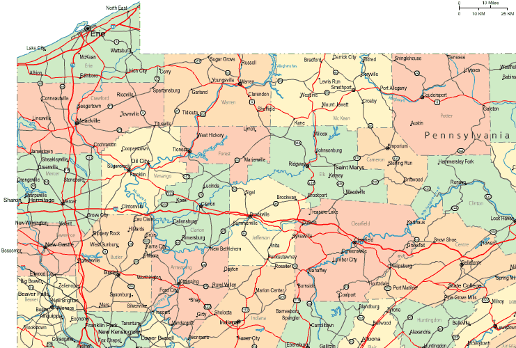 Highway Map of Northwestern Pennsylvania