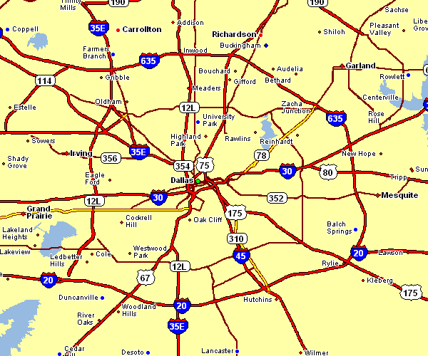 Road Map of Dallas, Texas