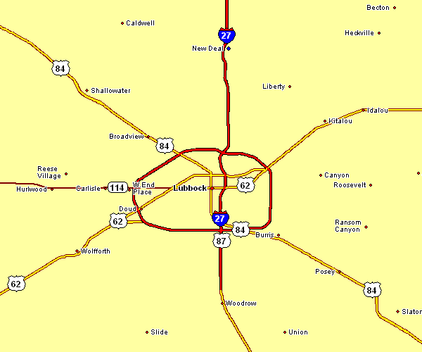 Road Map of Lubbock, Texas