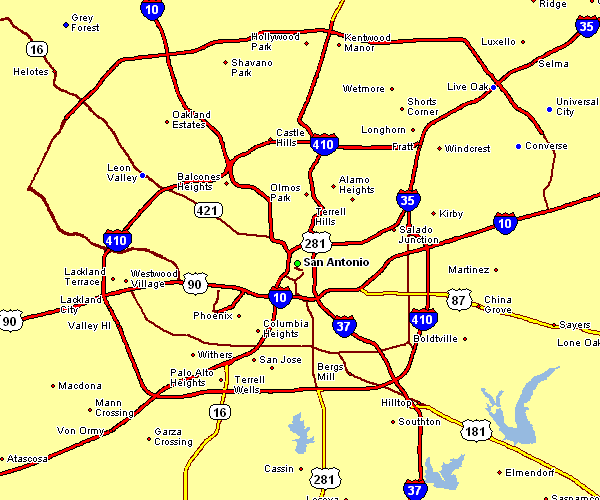 Road Map of San Antonio, Texas